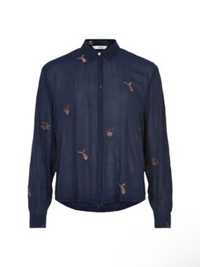 NWT NUMPH Numethaven Sapphire Embroidered Button Up Blouse L